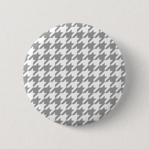 Bóton Redondo 5.08cm Xadrez Houndstooth Branco Cinza Cinzento