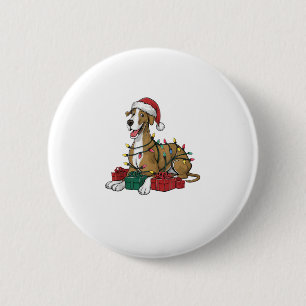 Bóton Redondo 5.08cm Xmas Lighting Santa Hat Grande Dane Dog Natal _