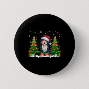 Bóton Redondo 5.08cm Xmas Tree Lights Bernedoodle Dog Santa Hat Natal