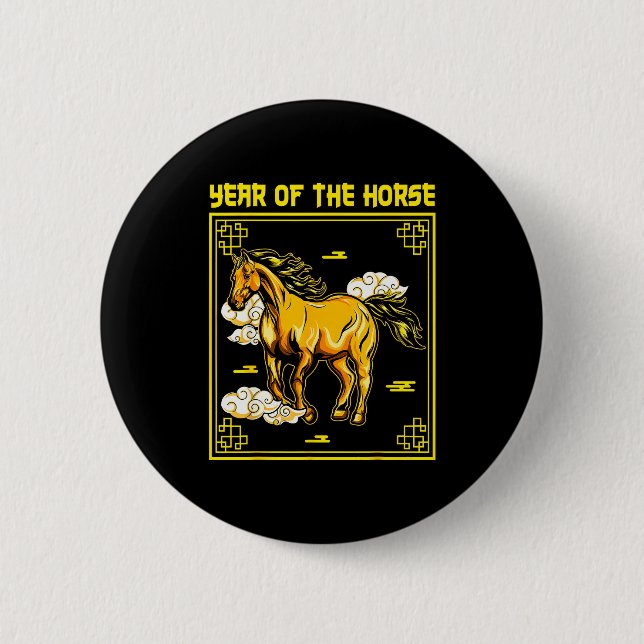 Bóton Redondo 5.08cm Year Of The Horse Chinese Zodiac Chinese New Year  (Frente)