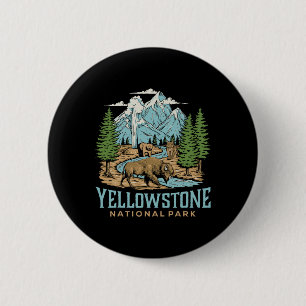 Bóton Redondo 5.08cm Yellowstone USA National Park Wolf Bison Bear Vint