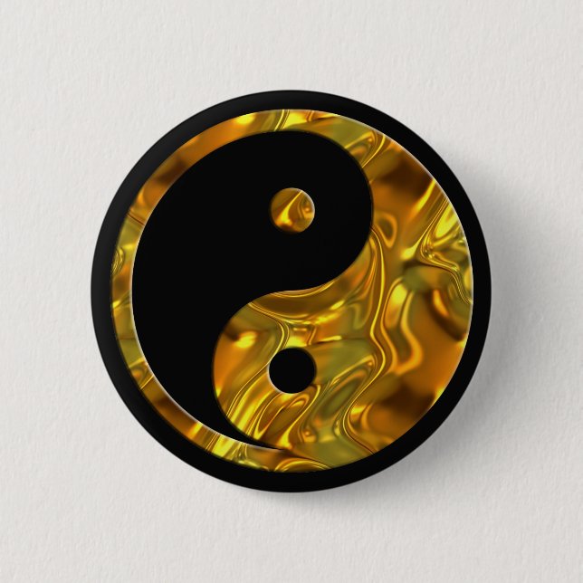 Bóton Redondo 5.08cm Yin & Yang DOURADO | preto (Frente)