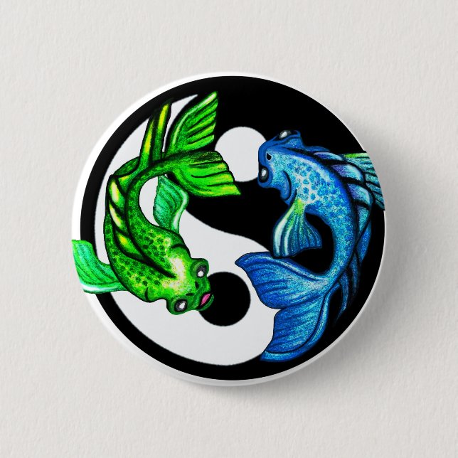 Bóton Redondo 5.08cm Yin-Yang Koi Design (Frente)