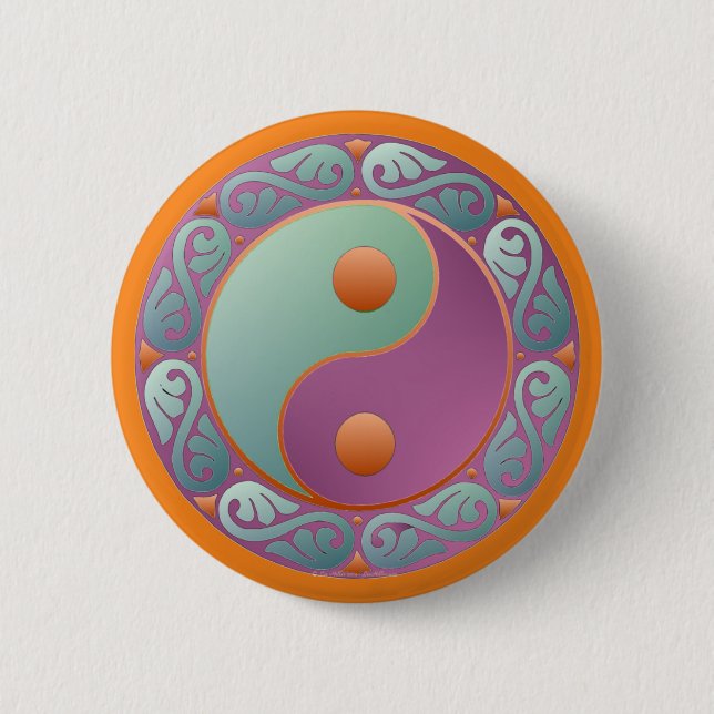 Bóton Redondo 5.08cm Yin Yang Medallion Violet Turquoise (Frente)