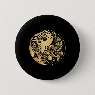 Bóton Redondo 5.08cm Yin Yang Tigre Dragão Ouro