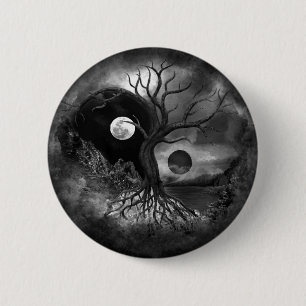 Bóton Redondo 5.08cm Yin Yang Tree Landscape Black and White