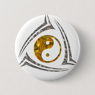 Bóton Redondo 5.08cm Yin & Yang/tribal - prata do ouro