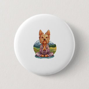 Bóton Redondo 5.08cm Yoga Yorkie � Cão Meditador Engraçado