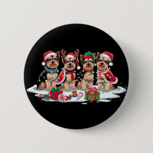 Bóton Redondo 5.08cm Yorkie Santa, que chifre as luzes de Natal
