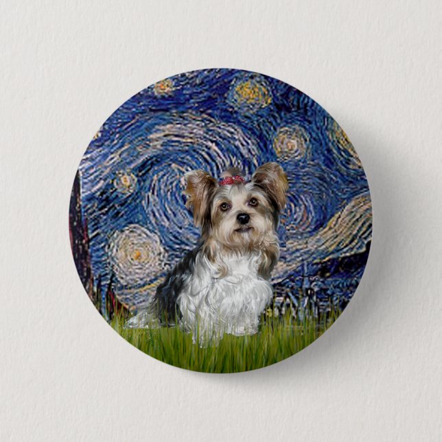 Bóton Redondo 5.08cm Yorkshire Terrier (Biewer) - Starry Night (Frente)