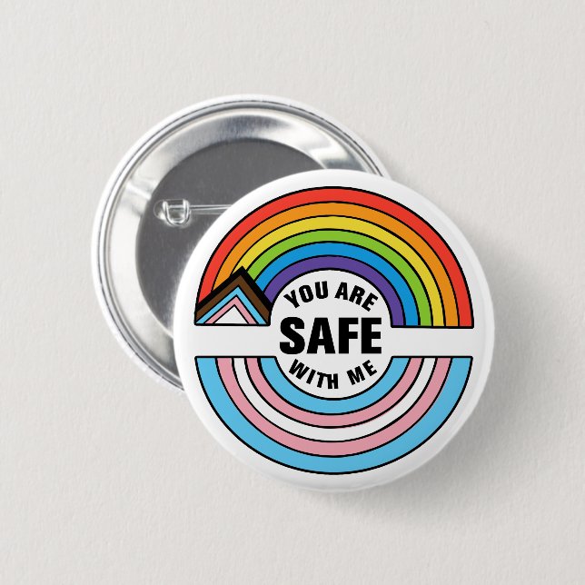 Bóton Redondo 5.08cm You Are Safe With Me LGBTQIA Ally (Frente & Verso)