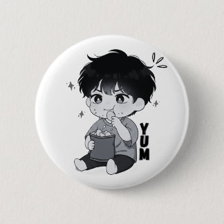 Bóton Redondo 5.08cm Yum Garoto Chibi Lanchar Ilustração Comida Relatab