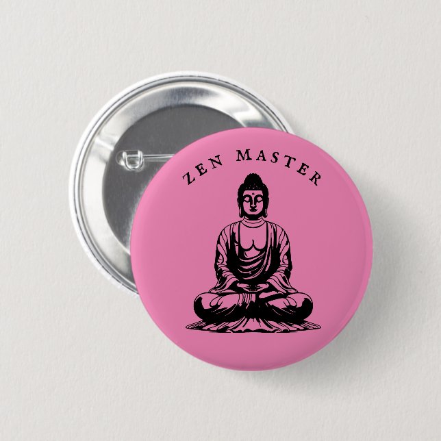 Bóton Redondo 5.08cm Zen Master - Meditação Buda Rosa (Frente & Verso)