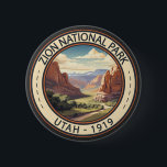Bóton Redondo 5.08cm Zion National Park Illustration Viagem Art<br><div class="desc">Zion vetor trabalho de arte design. O parque é uma zona natural de Utah a sudoeste,  que se distingue pelos penhascos vermelhos íngremes de Zion Canyon.</div>