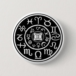Bóton Redondo 5.08cm Zodiac - Constelação de Gemini e Design planetária