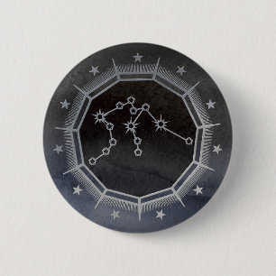 Bóton Redondo 5.08cm Zodíaco Escuro: Signo de Água - Preto e Prata