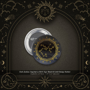 Bóton Redondo 5.08cm Zodíaco Escuro: Signo de Sagitário Preto e Dourado