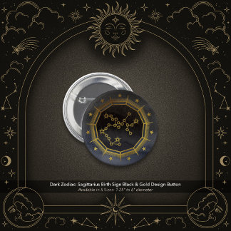 Bóton Redondo 5.08cm Zodíaco Escuro: Signo de Sagitário Preto e Dourado