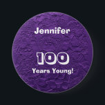 Bóton Redondo 7.62cm 100 Years Young Purple Dolls Button Pin Birthday<br><div class="desc">This pin is made with an original photograph of a collection of adorable rag dolls. This unique pin is a great gift for someone who is still a kid at heart - "100 Years Young". They can wear it proudly at their birthday party! It can be personalized, both name and...</div>