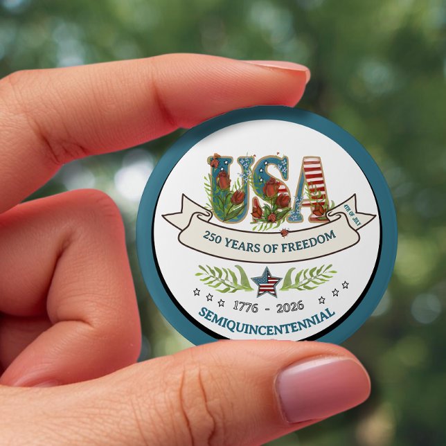 Bóton Redondo 7.62cm 250 Years of Freedom Elegant Patriotic White Blue (250 Years of Freedom Elegant Patriotic White Blue Button)