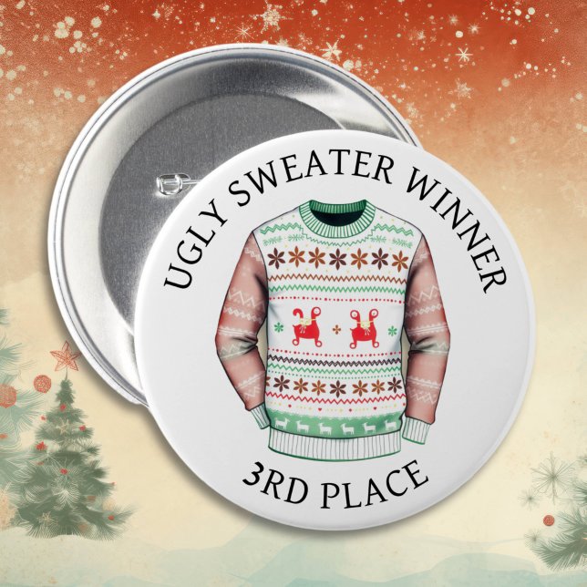 Bóton Redondo 7.62cm 3RD Place Ufly Sweater Winner | Feliz Natal (Criador carregado)