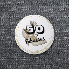 Bóton Redondo 7.62cm 50 E Fabuloso Aniversário Dourado Negra