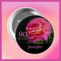 90 Anos De Idade, Nome, Pino De Botão Rosa Rosa Ro