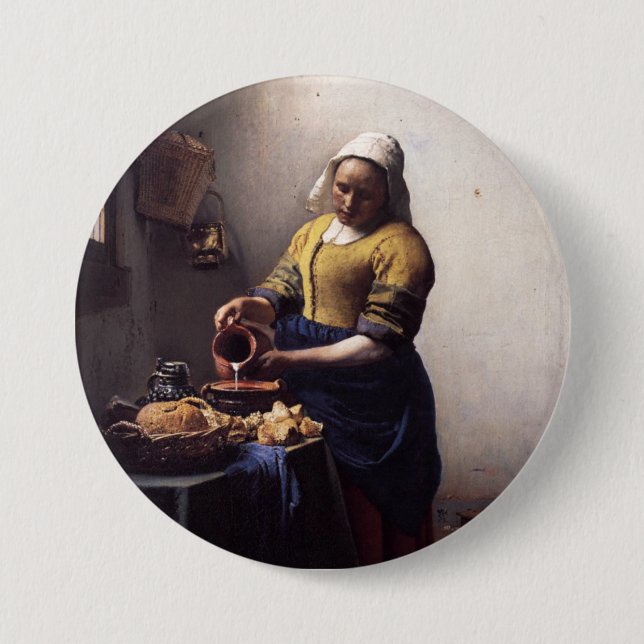 Bóton Redondo 7.62cm A Milkmaid de Johannes Vermeer (Frente)