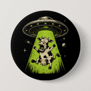 Bóton Redondo 7.62cm Abdução de Vaca Alienígena Weirdcore Surreal