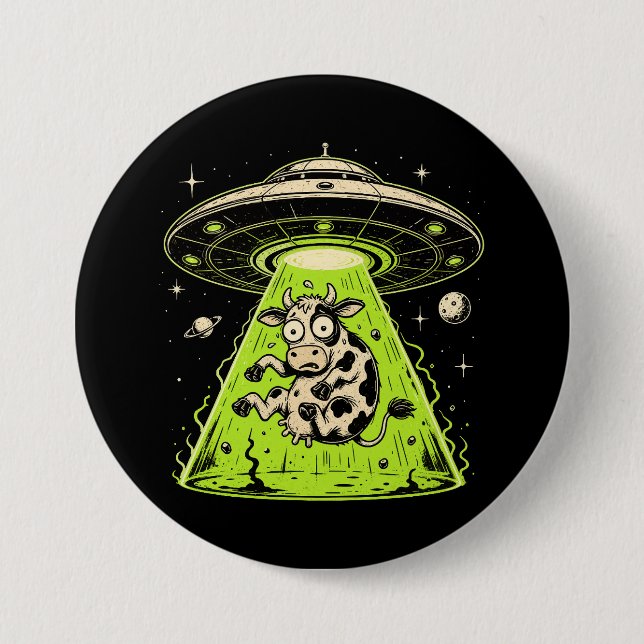 Bóton Redondo 7.62cm Abdução de Vaca Alienígena Weirdcore Surreal (Frente)