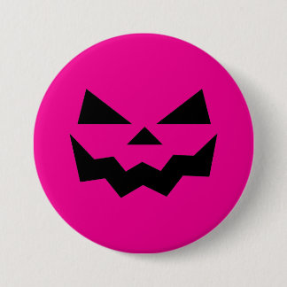 Bóton Redondo 7.62cm Abóbora cara de Jack-o-lantern Magenta Rosa Brilha