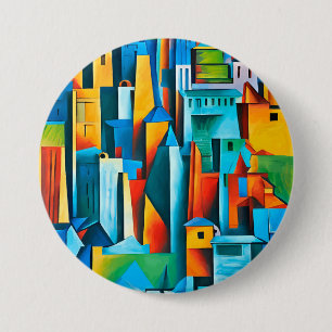 Bóton Redondo 7.62cm Abstrato Cityscape Building Skyscrapts Art