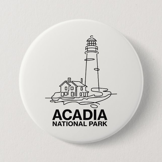 Bóton Redondo 7.62cm Acadia National Park Lighthouse Line Art (Frente)