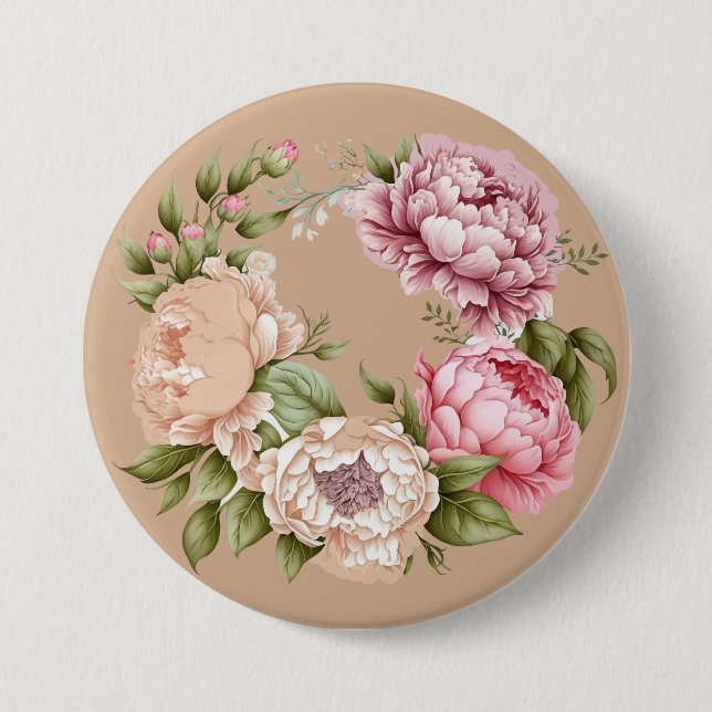 Bóton Redondo 7.62cm Acessório de Lapela Floral Inspirado na Natureza (Frente)