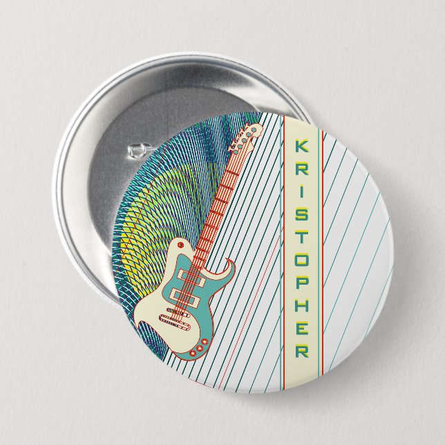 Bóton Redondo 7.62cm Adicionar Nome Legal Branca Moderna e Violão Elétr (Frente & Verso)