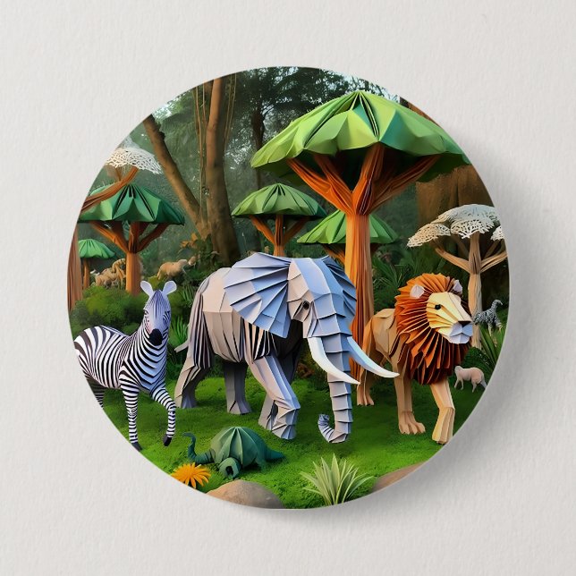 Bóton Redondo 7.62cm  African animals in origame (Frente)