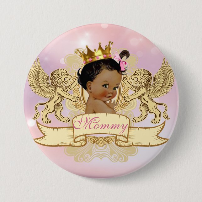 Bóton Redondo 7.62cm African Princess Pink|Sparkles Baby Shower Button (Frente)