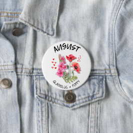 Bóton Redondo 7.62cm Agosto da Flor do Mês de Nascimento