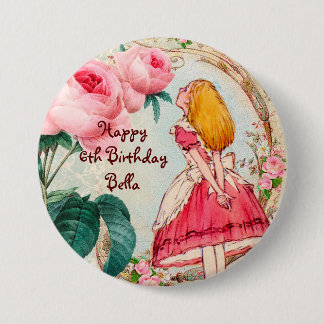 Bóton Redondo 7.62cm Alice no aniversário personalizado país das