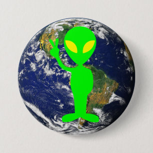 Bóton Redondo 7.62cm Alienígena do sinal de paz do verde limão & bot