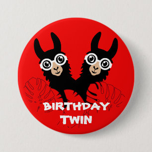 Bóton Redondo 7.62cm Alpaca llama Twins Aniversário