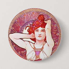 Bóton Redondo 7.62cm Alphonse Mucha Ametyst Floral Vintage Art Nouveau