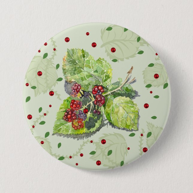 Bóton Redondo 7.62cm Amoras vermelhas e pretas (Frente)