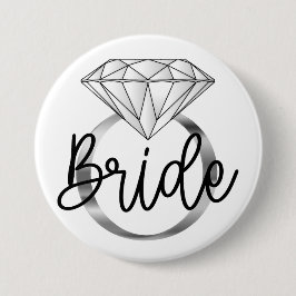 Bóton Redondo 7.62cm Anel de Noivado com Diamante Prata