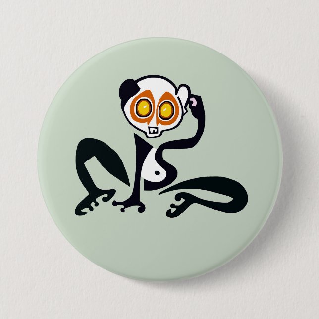 Bóton Redondo 7.62cm Animais selvagens - LORIS lento - Primato - Verde (Frente)