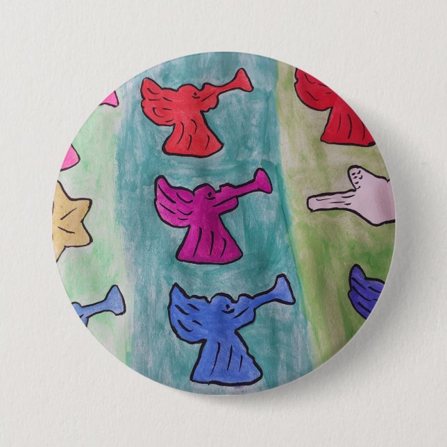 Bóton Redondo 7.62cm Anjos de Natal com trompetes (Frente)