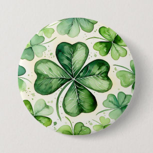Bóton Redondo 7.62cm Aquarela Trevo de Quatro Folhas Sorte Shamrock Irl