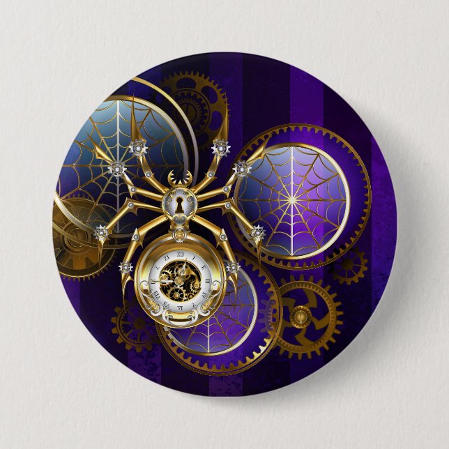 Bóton Redondo 7.62cm Aranha Steampunk no fundo roxo (Frente)