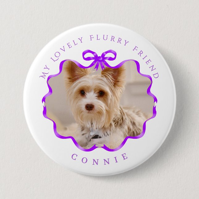 Bóton Redondo 7.62cm Arco Fita Pet Foto Pet Roxo (Frente)