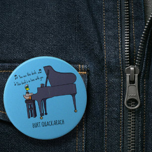 Bóton Redondo 7.62cm Arte de Burt Quackarach, o Pato Pianista Engraçado